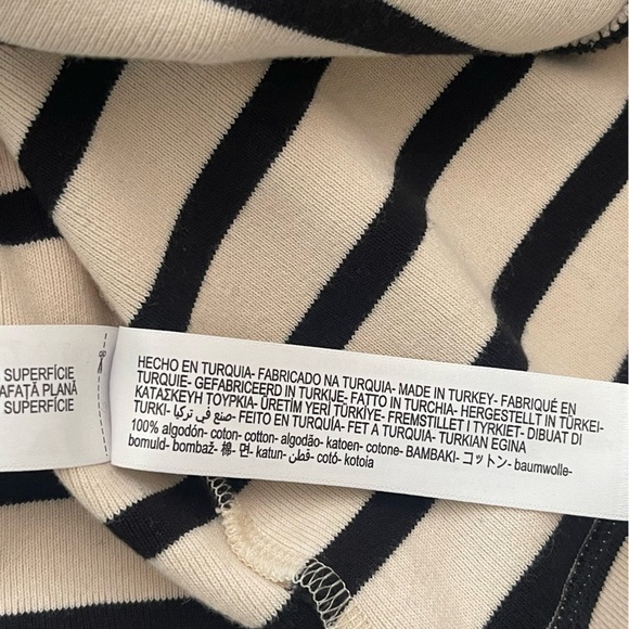 Massimo Dutti Button Front Cardigan Women M V Neck Striped Cotton Cream Black - Picture 10 of 15